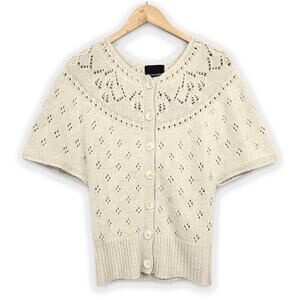 Cynthia Rowley Soft Angora Blend Cream Sweater Short Sleeve Button Front Size XS